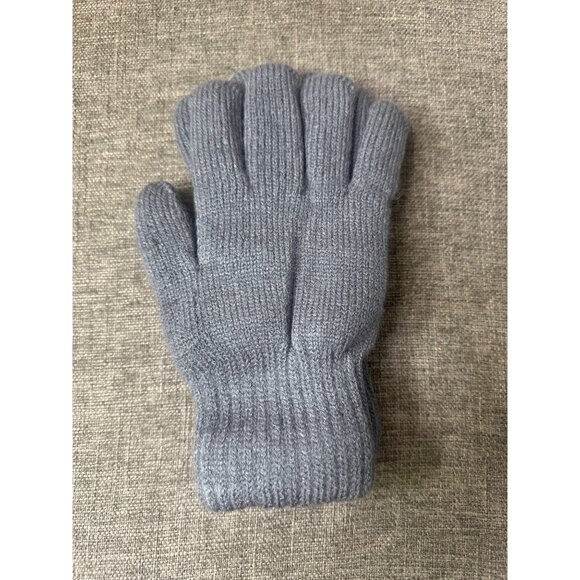 Warm Knit Winter Gloves Gray Black Striped & Solid Gray Fleece Lining Lot of 2 - Picture 2 of 5